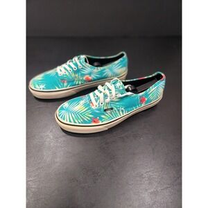 Vans Authentic Tropical Floral Print Teal White Lace Up Sneakers Men 10